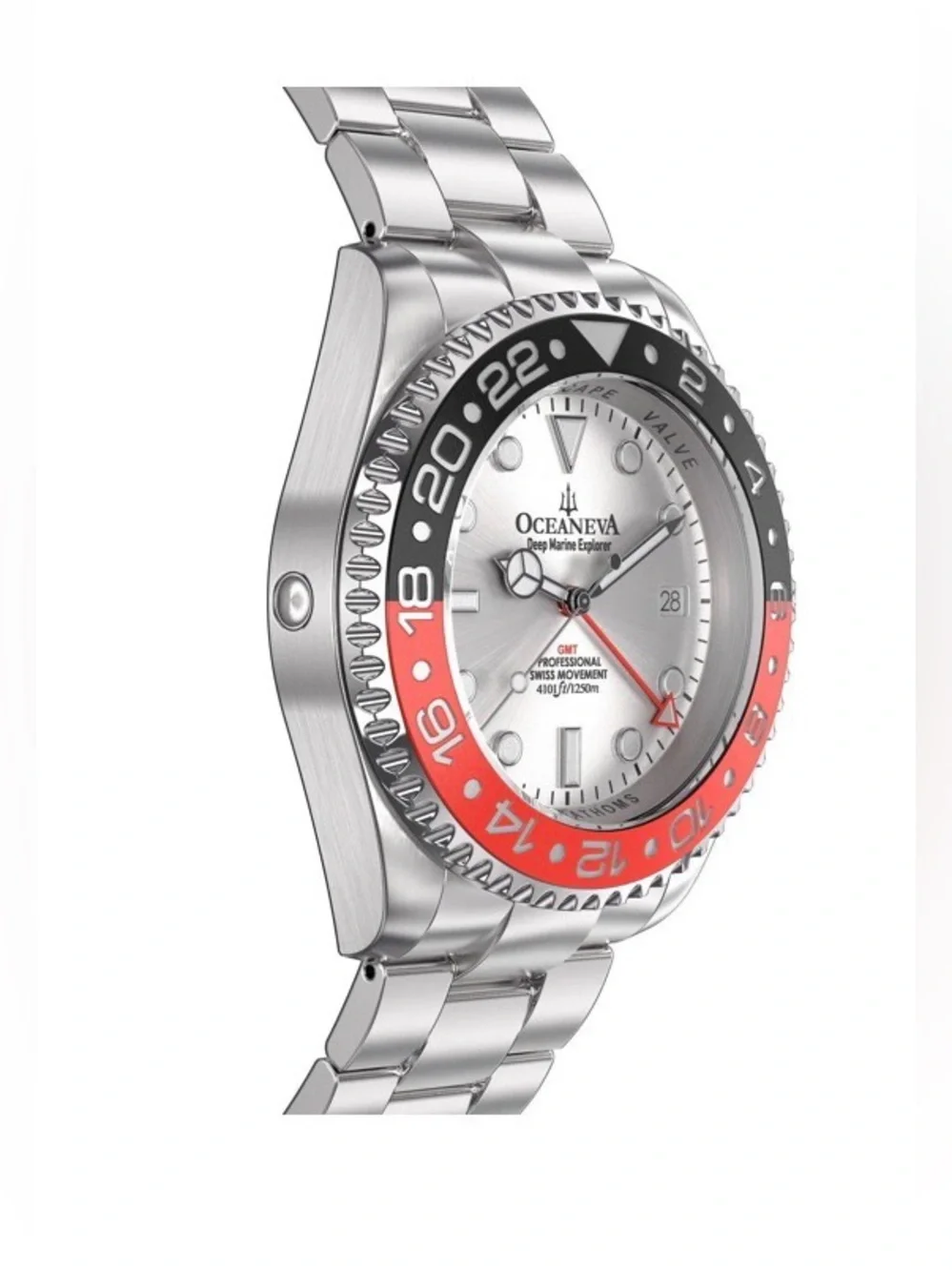 Oceaneva Men's Deep Marine Explorer GMT 1250M Pro Diver Red/Black Swiss Quartz